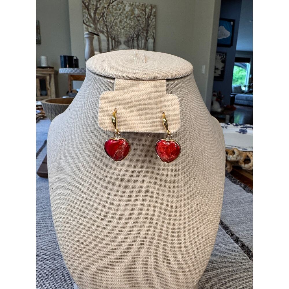 Heart Stone Agate Earrings Red Earrings Boho Accessories